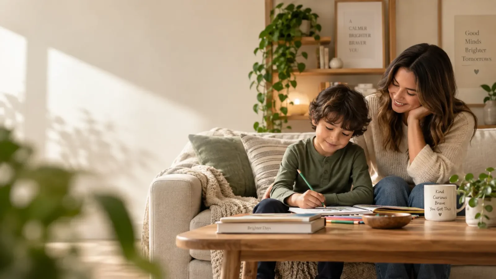 Child and caregiver spending time together at home