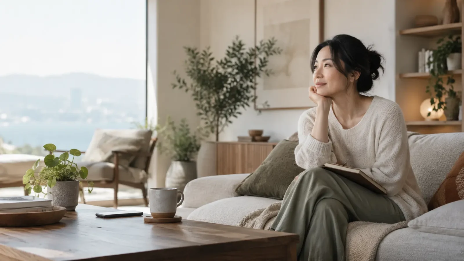 Adult seated with a journal in a calm home setting